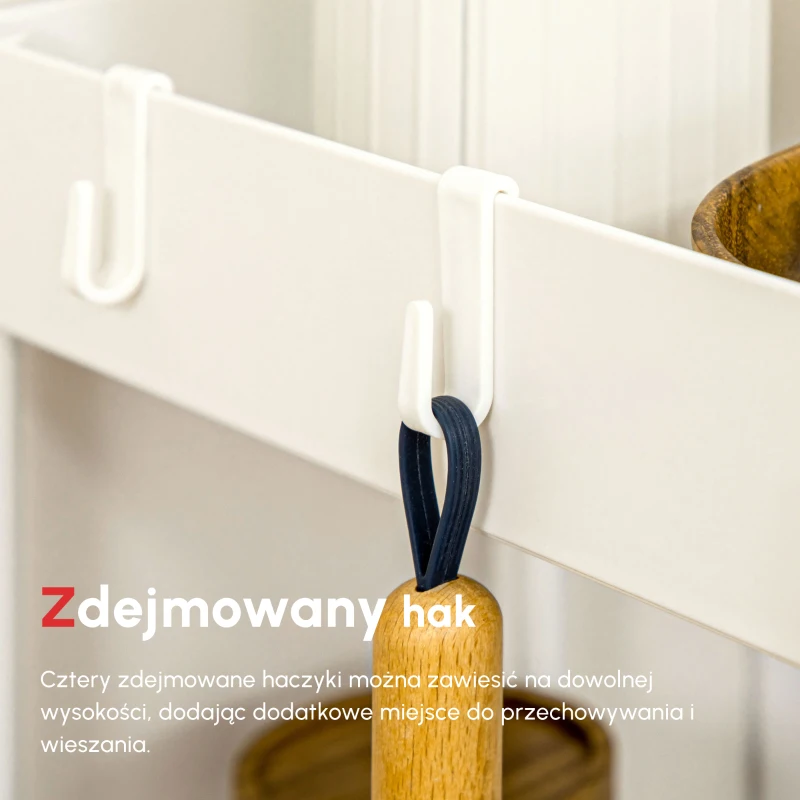 HOMCOM Wózek Kuchenny z 4 Półkami, 4 Elastycznymi Hakami, 4 Kółkami, 40 cm x 19 cm x 90 cm, Wózek Niszowy, Biały