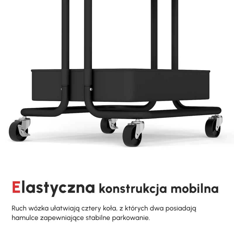 HOMCOM Wózek na 3 Poziomy z Koszykami i Hakami, Wózek Pomocniczy do Kuchni lub Salonu, Stal, Tworzywo Sztuczne, Czarny