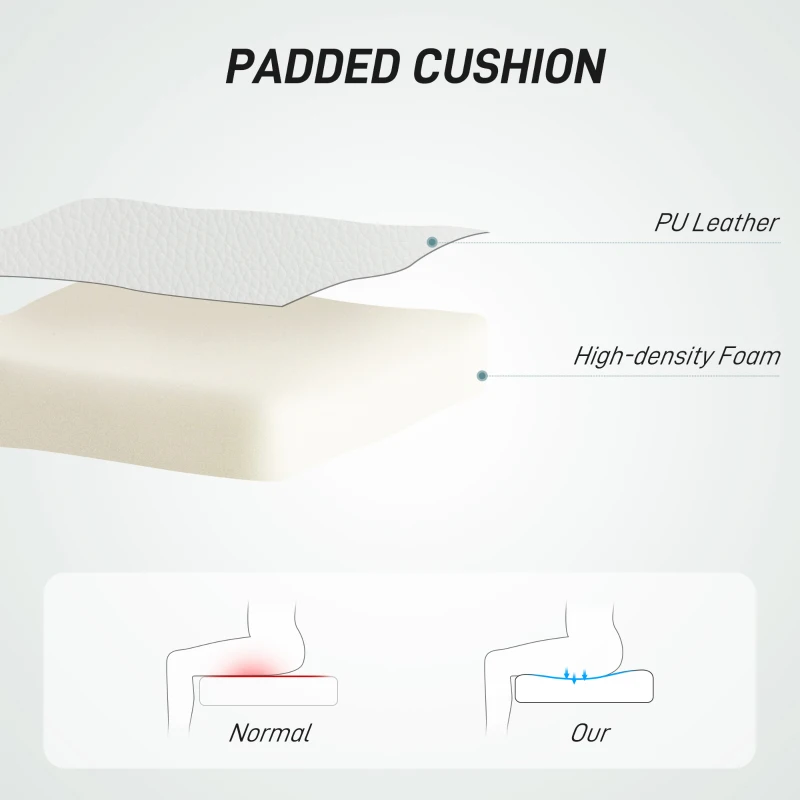 HOMCOM PU Leather Armless Office Chair, Modern Vanity Computer Swivel Chair with Rolling Wheels and Adjustable Height for Home Study, Bedroom, White