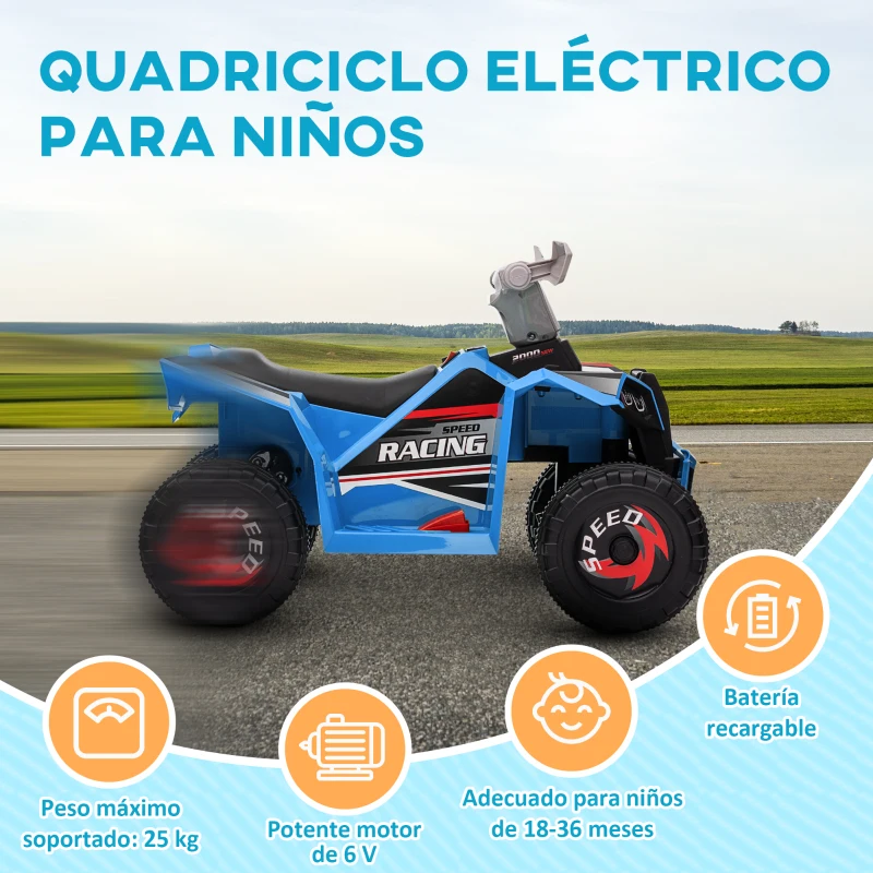 HOMCOM Quad Eléctrico para Niños de 18-36 Meses con Avance y Retroceso Velocidad de 2,5 km/h 70x41,5x48,5 cm Azul