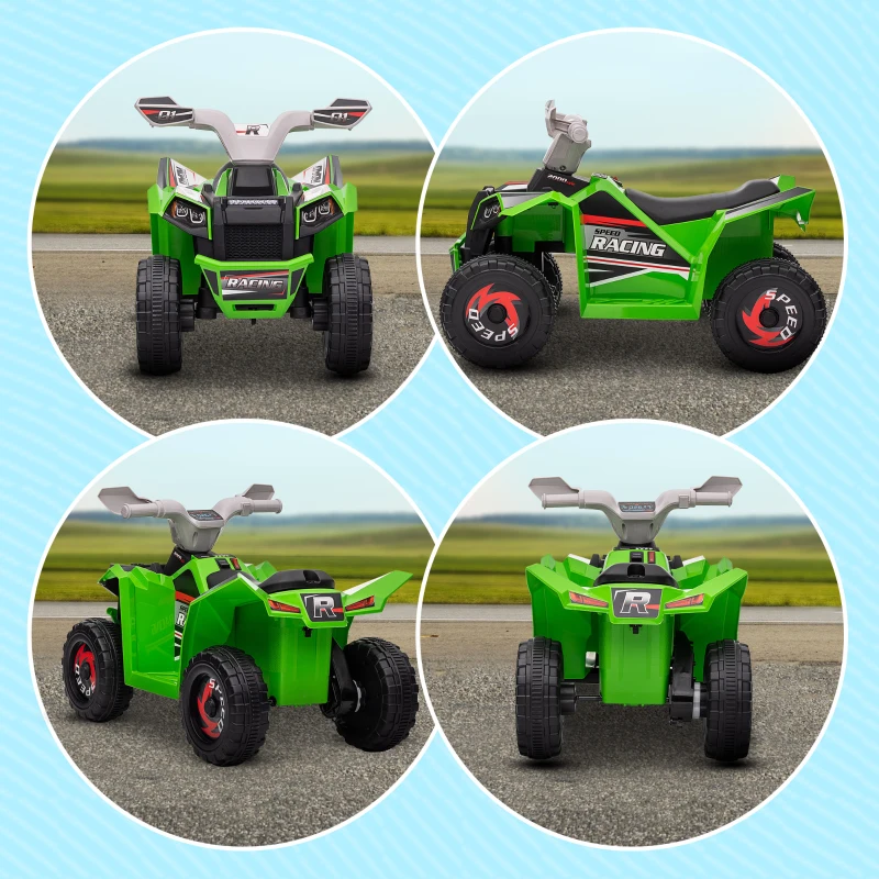 HOMCOM Quad pentru Copii 18-36 de luni din PP si Metal cu Roti Rezistente si Viteza max 2.5 km/h, 70x41.5x48.5 cm, Verde Gri si Negru