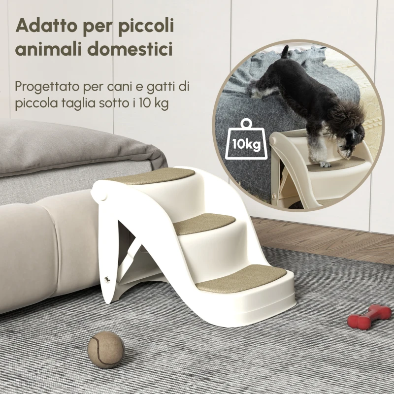 PawHut Scaletta per Cani e Gatti Pieghevole con 3 Gradini Antiscivolo in PP, 49x38x38 cm, Beige