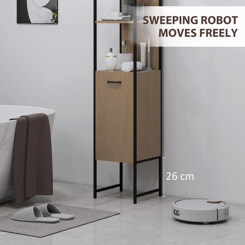 HOMCOM Tall Bathroom Cabinet with Open Shelves and Adjustable Shelf - Natural Wood Finish