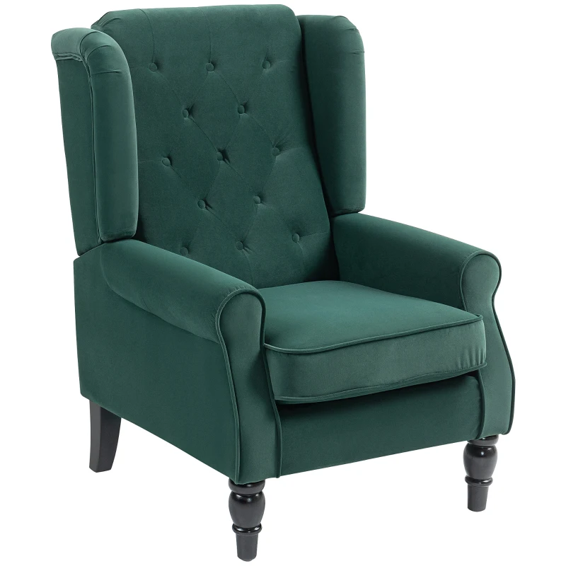 HOMCOM Wingback Accent Chair, Retro Upholstered Button Tufted Occasional Chair for Living Room and Bedroom, Green