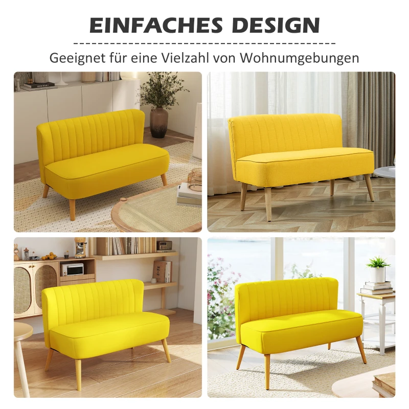 HOMCOM 2-Sitzer Sofa, weiche Polsterung, pflegeleichter Bezug, bis 150 kg, 117 x 56,5 x 77 cm, Gelb