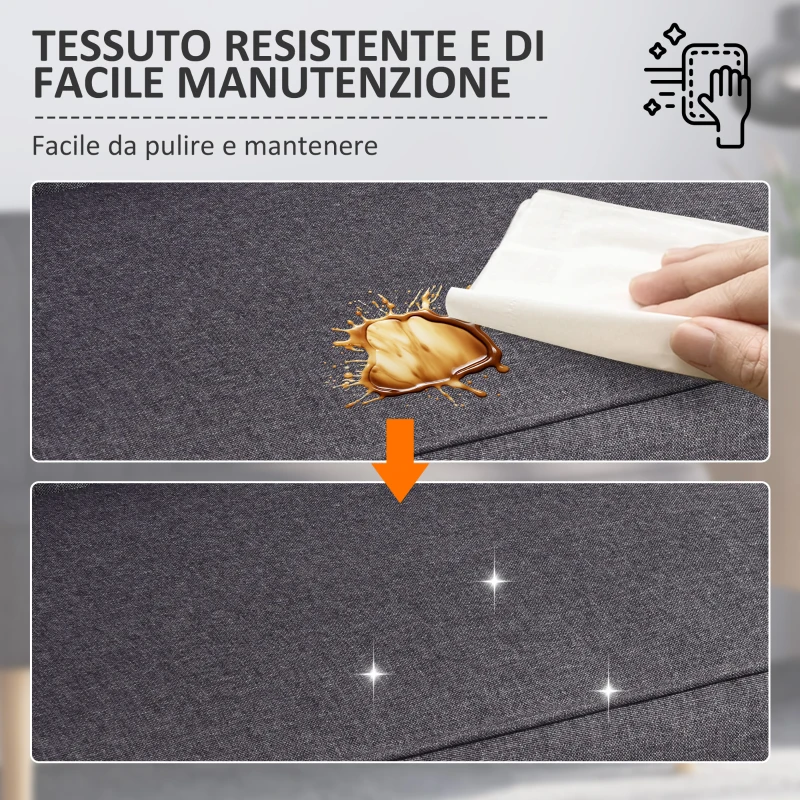 HOMCOM Divano 2 Posti Moderno in Tessuto Senza Braccioli, Divanetto da Salotto con Gambe in Legno, 117x56.5x77 cm, Grigio Scuro