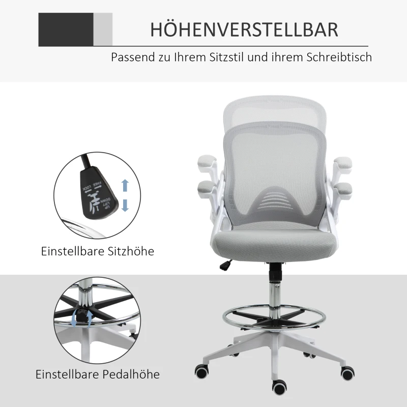 Vinsetto Bureaustoel, Ergonomische Schreibtischstoel, Sta-functie, met Voetensteun, Draaibare Zitting, Staal, Zwart, 64 x 60 x 106-126 cm(m-4)