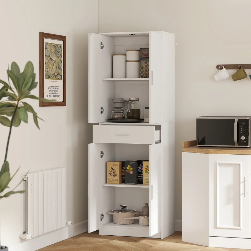 HOMCOM Armoire de cuisine moderne avec placards à portes, étagères réglables et tiroir, 60 x 35 x 180 cm, blanc