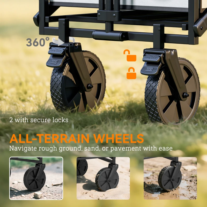 Outsunny Folding Pull Along Cart Cargo Wagon Trolley with Telescopic Handle - Dark Grey