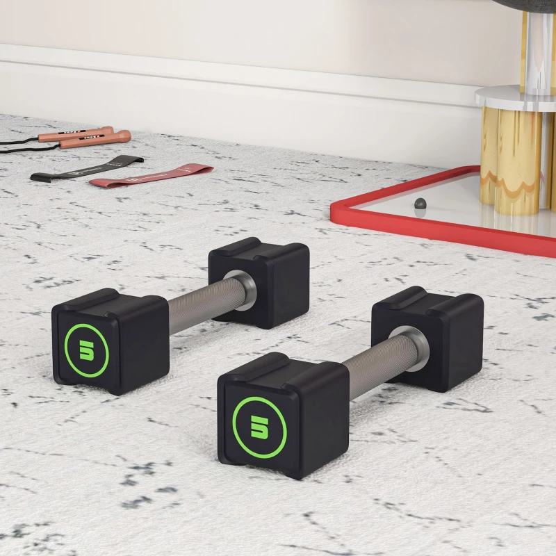 SPORTNOW Kurzhantel-Set, 2x5 kg, viereckig, geruchsfrei, rutschfest, Kunststoffmantel, schwarz