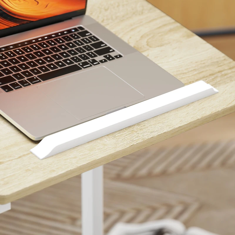 HOMCOM Tavolino da Lavoro Regolabile con Piano Inclinabile e 4 Ruote, in Legno e Metallo, 55x36x62.5-82.5 cm, Bianco e Rovere