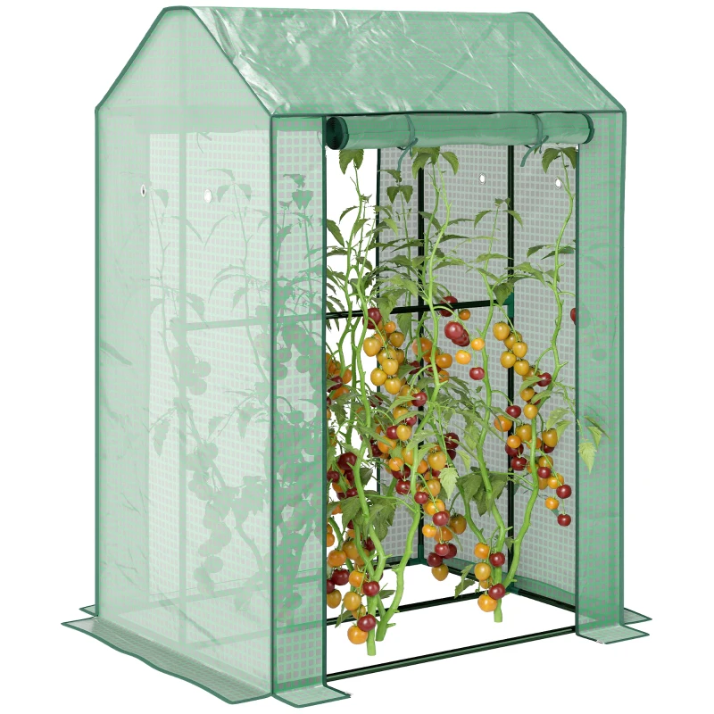 Outsunny Serre de jardin avec 2 espaces et 2 portes enroulables - 0,8 m² Serre à tomates dim. 1L x 0,8l x 1,5H m, Acier et PE
