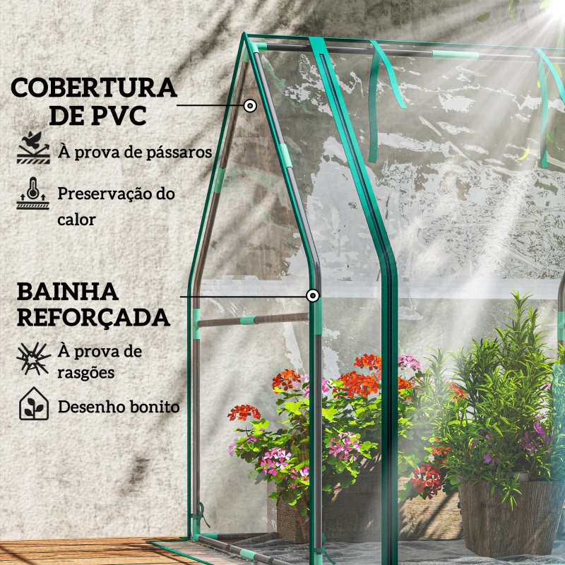 Outsunny Estufa Pequena Porta com Fecho de Correr Base de Tecido PE Impermeável e Estrutura de Aço Estufa  90x90x105 cm Transparente