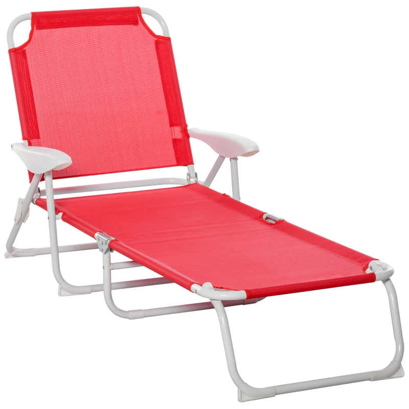 Outsunny Bain de Soleil Pliable - transat inclinable 4 Positions - Chaise Longue Grand Confort avec accoudoirs - métal époxy textilène - dim. 186L x 66l x 80H cm - Rouge