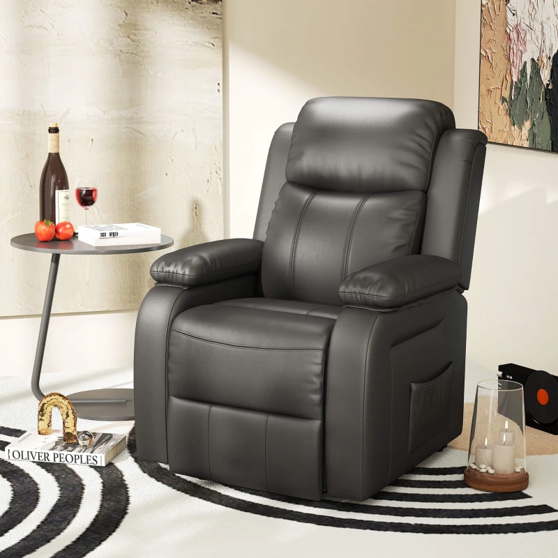 HOMCOM Poltrona Relax Levanta Pessoas com Controle Remoto Reclinação Elétrica de 160° Apoio para os Pés Encosto Estofado em PU e Bolsos Laterais 76x90x105cm Preto