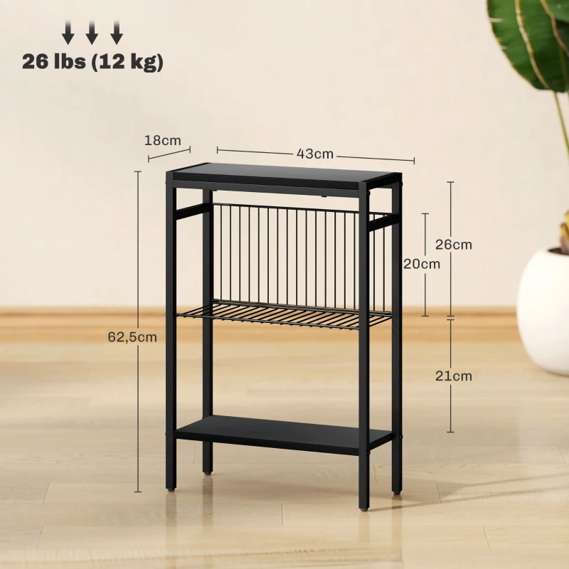 HOMCOM Bijzettafel, 3-Laags Ontwerp, Planken in Houtlook, Stalen Frame, Zwart(m-3)