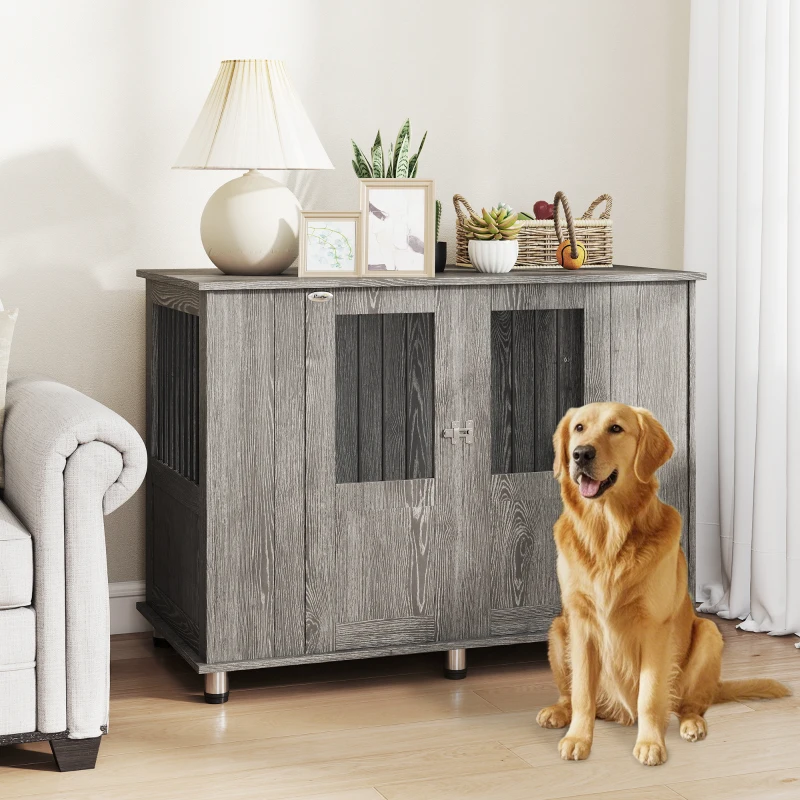 PawHut Dog Crate Table for Medium and Large Dogs with Magnetic Door for Indoor Use, 114 x 60 x 82 cm, Grey
