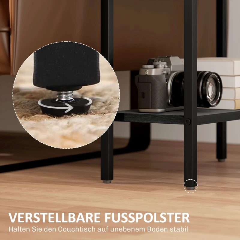 HOMCOM Bijzettafel, 3-Laags Ontwerp, Planken in Houtlook, Stalen Frame, Zwart(m-6)