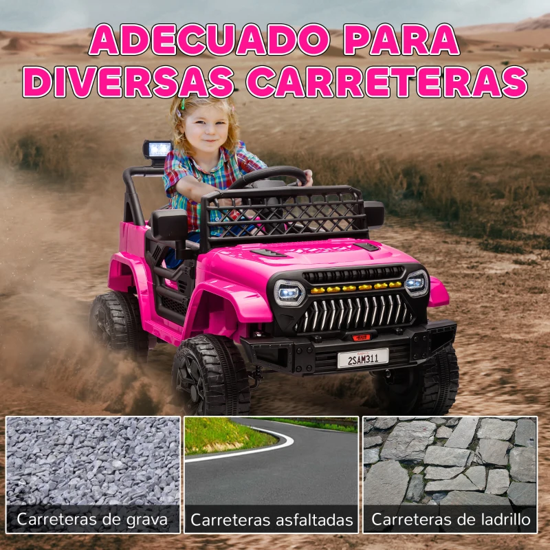 AIYAPLAY Coche Eléctrico para Niños con Batería 12V Mando a Distancia Velocidad Ajustable USB Faros Bocina Rosa Fucsia