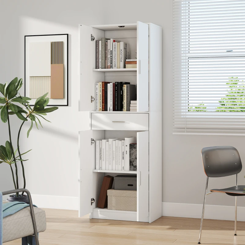 HOMCOM Armoire de cuisine moderne avec placards à portes, étagères réglables et tiroir, 60 x 35 x 180 cm, blanc