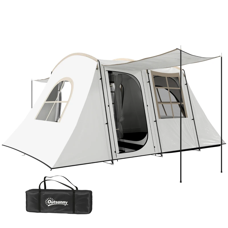 Outsunny 4 Man Tunnel Tent, Family Camping Tent with Porch, Bedroom and Living Area, Sewn in Groundsheet, 3000mm Waterproof, Portable with Bag for Hiking, Festival, Backpacking, Khaki