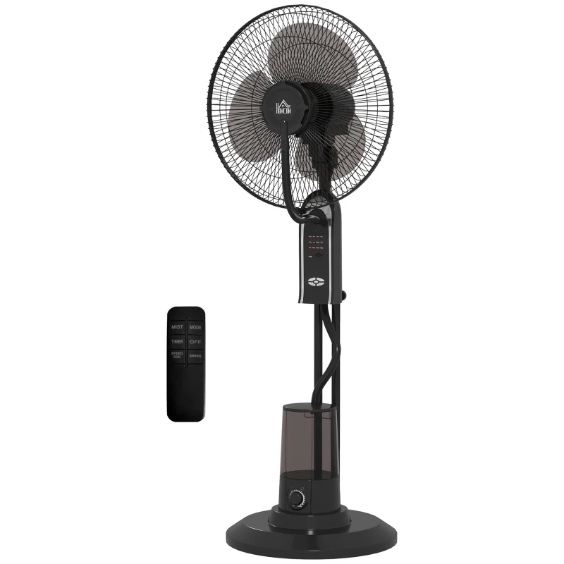 HOMCOM Ventilatore Nebulizzatore Regolabile 3 Velocità e 3 Modalità, Oscillazione a 75°, Telecomando, Nero