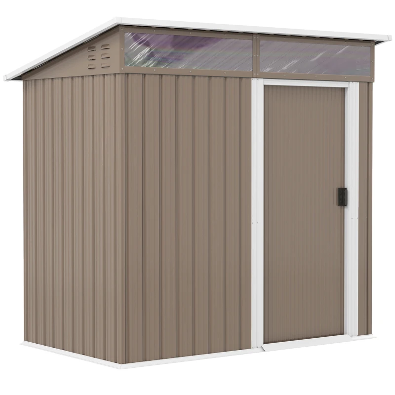 Outsunny Abrigo de Jardim 1,9m² 195x122x182 cm com Base Reforçada (Chão NÃO Incluído) Porta Corredera Janelas Abrigo de Ferramentas Marrom Claro