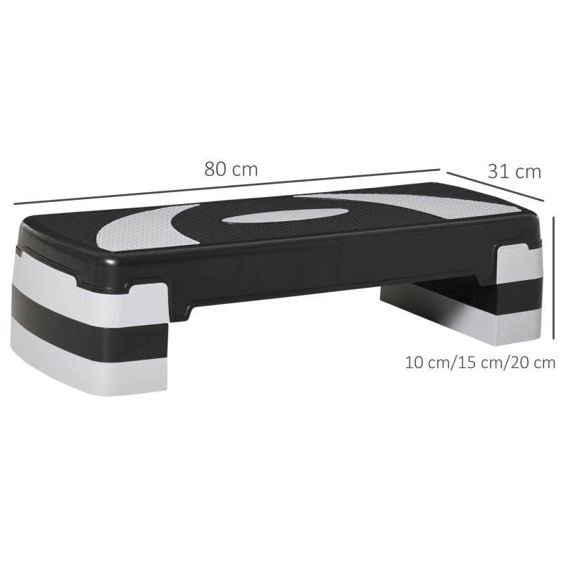 HOMCOM Aerobic-Stepper 3-staps in hoogte verstelbaar 80 x 31 x 20 cm Zwart+Grijs