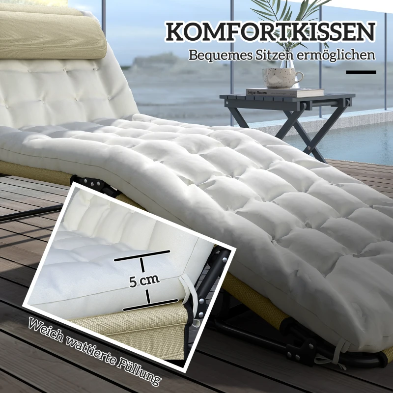 Outsunny Sonnenliege, 4-stufig verstellbare Rückenlehne, Kissen, Seitentasche, Kopfstütze, 68 x 189 x 30 cm, Beige