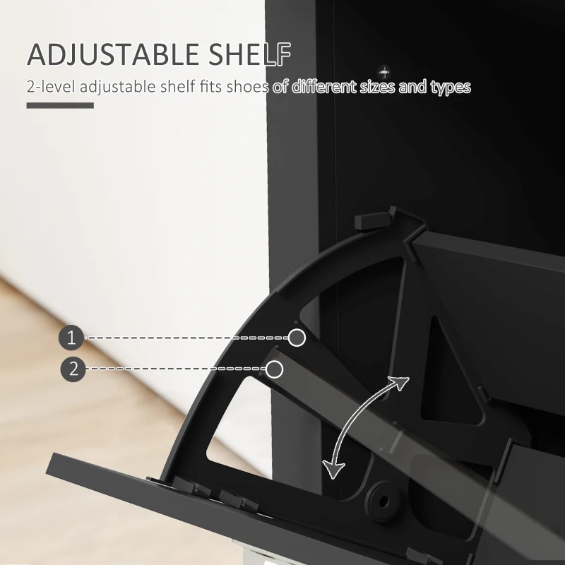 HOMCOM 2 Drawer Shoe Cabinet Modern Narrow Shoe Cupboard Hallway Wooden Storage Organiser with Flip Doors Adjustable Shelf for 12 Pairs, Black