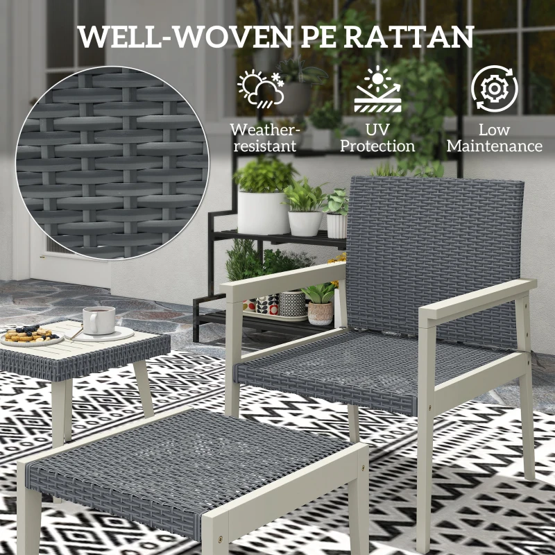 Outsunny Five-Piece Rattan Patio Set, with Wood-Top Table - Grey
