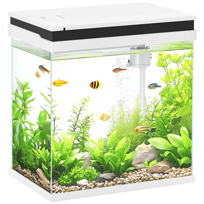 PawHut 14L Glass Fish Tank With Filter System, LED Lights, Water Pump, White