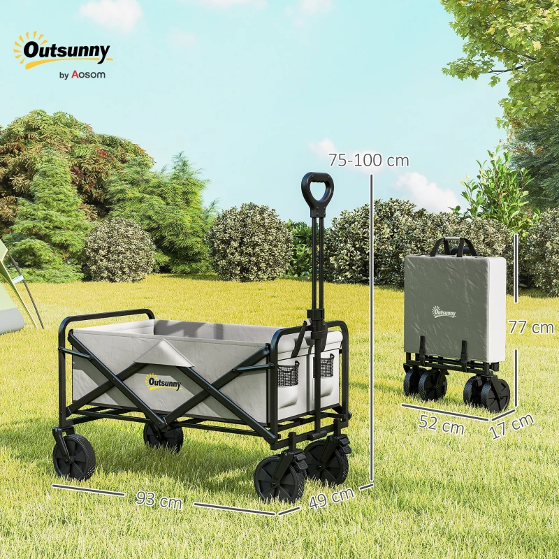 Outsunny Folding Pull Along Cart Cargo Wagon Trolley with Telescopic Handle - Dark Grey