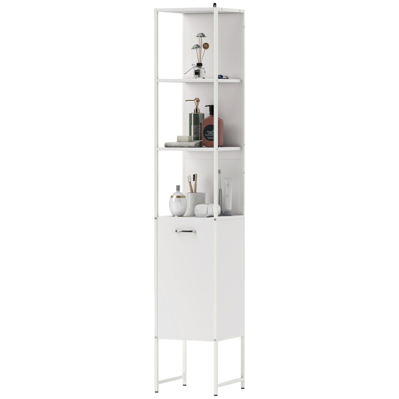 HOMCOM Tall Bathroom Cabinet with Open Shelves and Adjustable Shelf - White