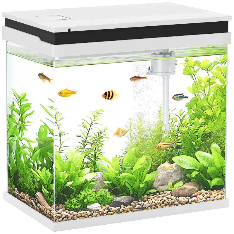 PawHut 26L Glass Fish Tank With Filter System, LED Lights, Water Pump, White