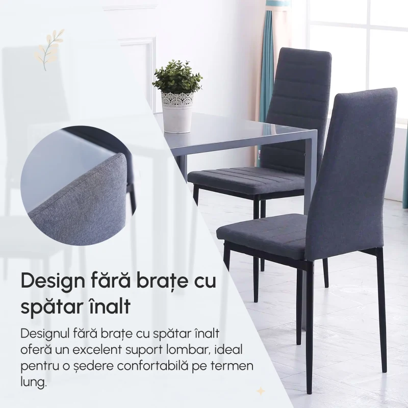 HOMCOM Set 4 Scaune Captusite pentru Camera de Zi, Moderne din Metal si Material Textil, Gri