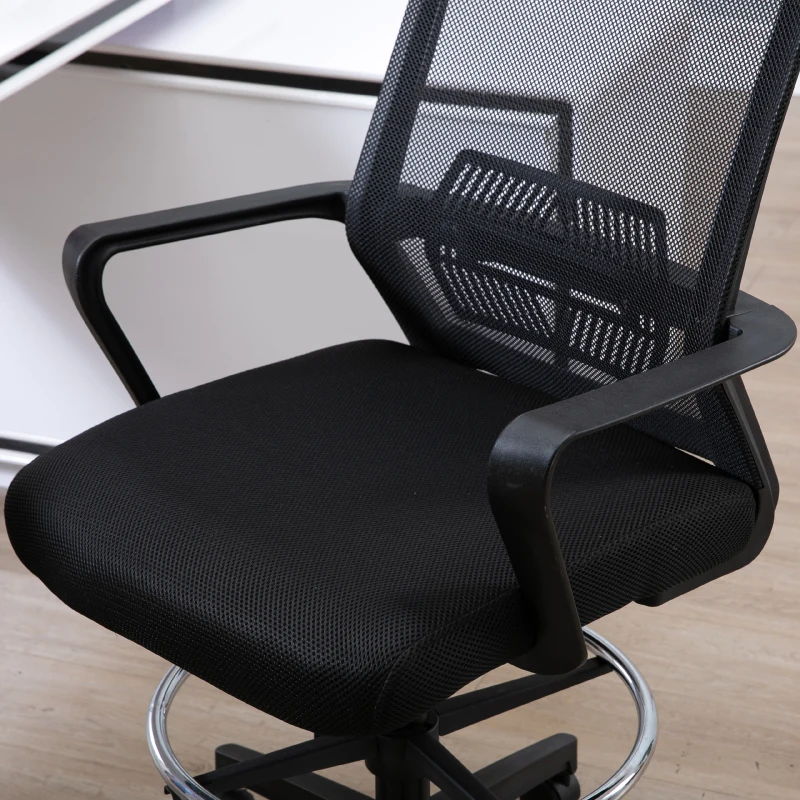 Vinsetto Bureaustoel, In Hoogte Verstelbare Bureau Stoel met Voetsteun, Mesh Rugleuning, Rolbaar, Kunststof, Zwart(m-8)