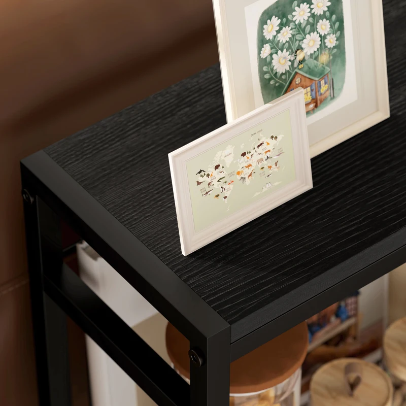 HOMCOM Bijzettafel, 3-Laags Ontwerp, Planken in Houtlook, Stalen Frame, Zwart(m-8)