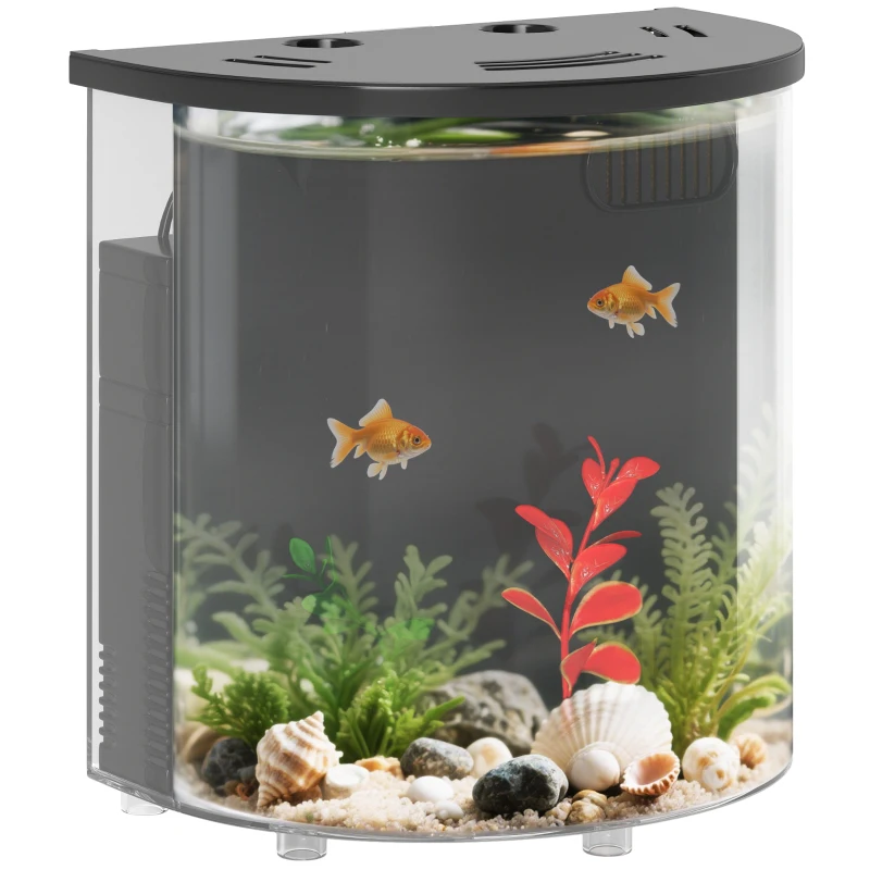 PawHut 3L Small Fish Tank with Filter System, LED Light, Small Fish Tank for Betta, Goldfish, Shrimp, Black