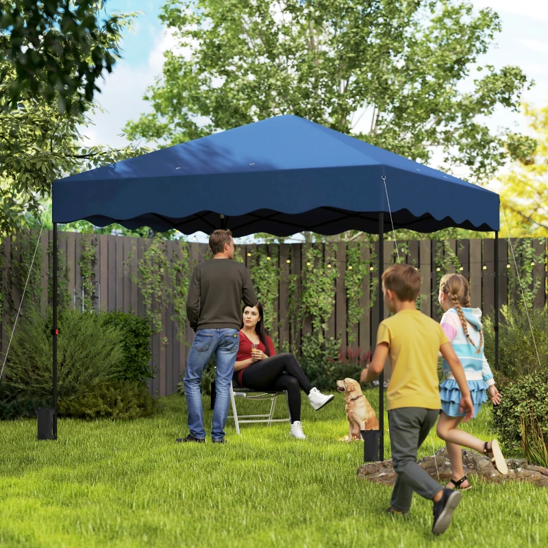 Outsunny 3 x 3 m Pop-up-Pavillon, Höhenverstellbares Gartenzelt, mit Rolltasche, für Garten, Terrasse, Metall, Stoff, Dunkelblau