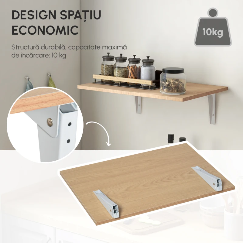 Homcom Masuta Perete Rabatabila – MDF & Metal, Ideala pentru Spatii Mici