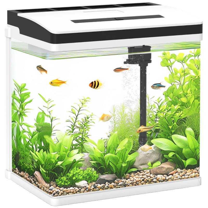 PawHut 13L Glass Aquarium Fish Tank with Filter, LED Lighting, for Betta, Guppy, Mini Parrot Fish, Shrimp, 29 x 20 x 30.5cm