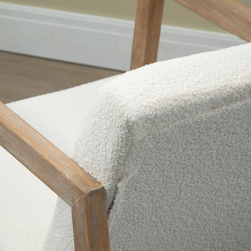 HOMCOM schommelstoel met houten frame, gestoffeerd, relaxstoel, fauteuil, woonkamerstoel, salon met gestoffeerde zitting, rubberhout, crème wit, 60 x 81 x 71 cm(m-7)