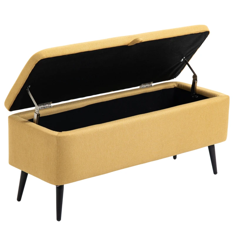 HOMCOM Opbergbank, Zitkist, Gestoffeerde Bank, Linnenlook, tot 150kg, 101x38,5x44,5 cm, Geel(m-9)