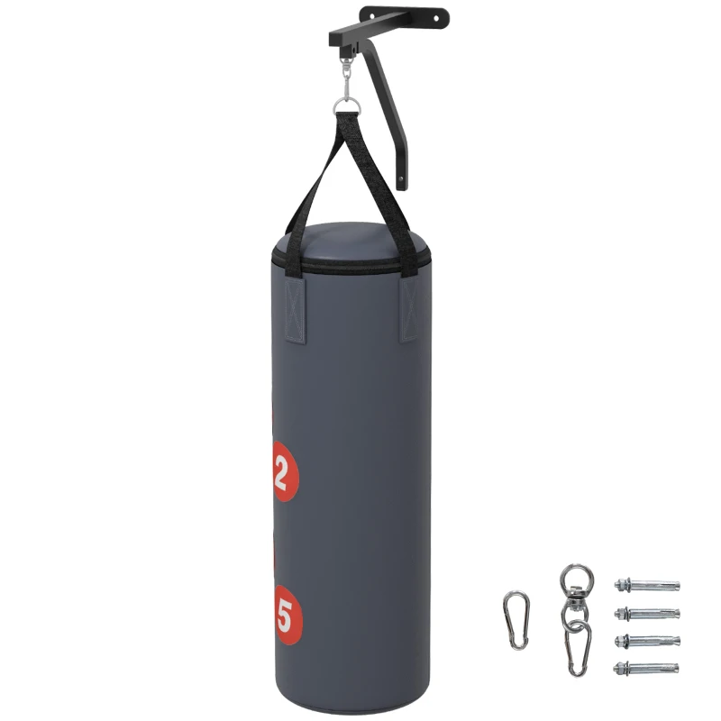 SPORTNOW Sac de frappe avec support mural pour sac de boxe, sac lourd avec gants, bandes pour les mains crochet pivotant à 360°