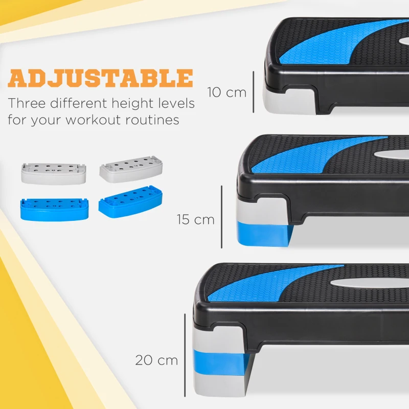 HOMCOM Aerobische Stepper 3-traps in hoogte verstelbaar 80 x 31 x 20 cm Zwart+Lichtblauw+Grijs