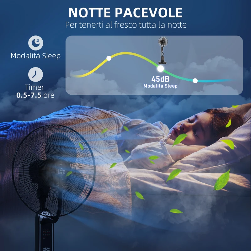 HOMCOM Ventilatore Nebulizzatore Regolabile 3 Velocità e 3 Modalità, Oscillazione a 75°, Telecomando, Nero