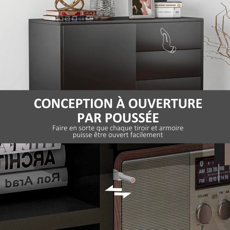 HOMCOM Commode Buffet Meuble de Rangement 2 tiroirs 2 Portes avec étagère 79 x 36 x 74 cm noir brillant