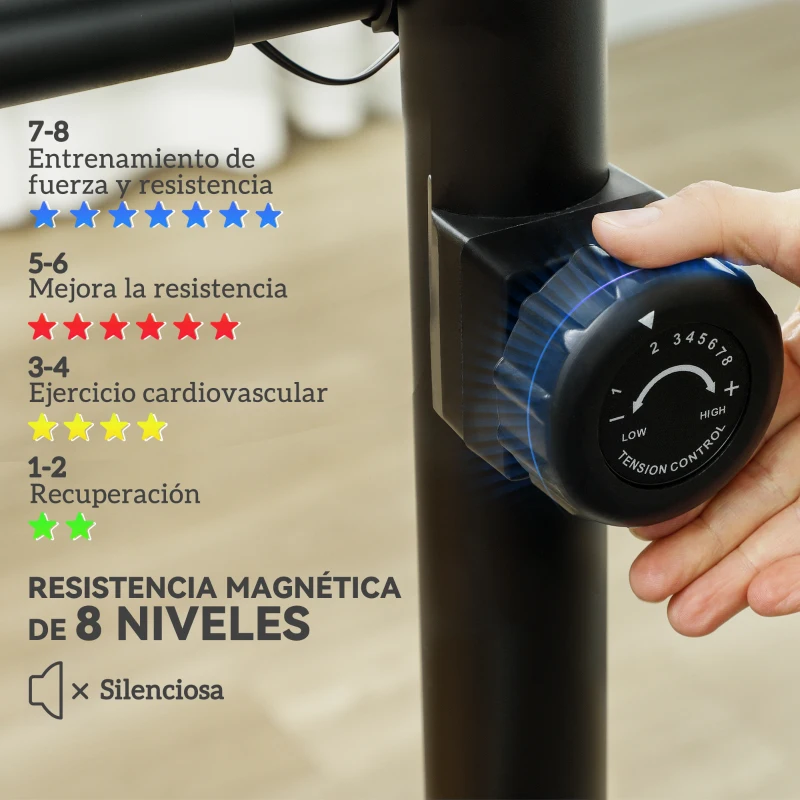 SPORTNOW Bicicleta Estática con Resistencia Magnética Ajustable Sensor Pantalla LCD y Asiento Regulable 88x50,5x131,5 cm Negro