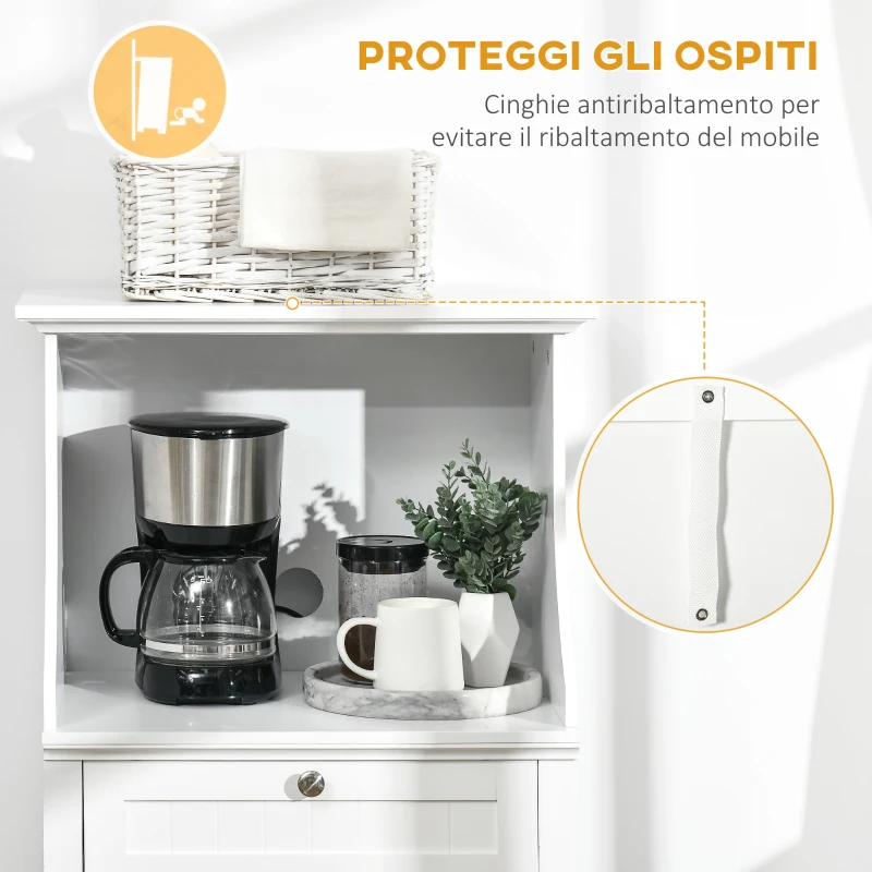 HOMCOM Mobile Cucina per Microonde con Cassetto e Armadietto 2 Ante, 60x40x122.5 cm, Bianco